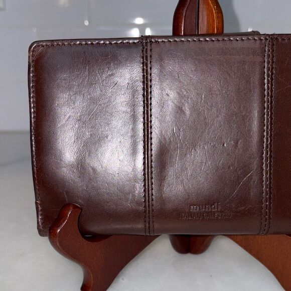 Mundi Wallet Smooth Italian Leather Bifold Compact Snap Flap - Picture 6 of 16